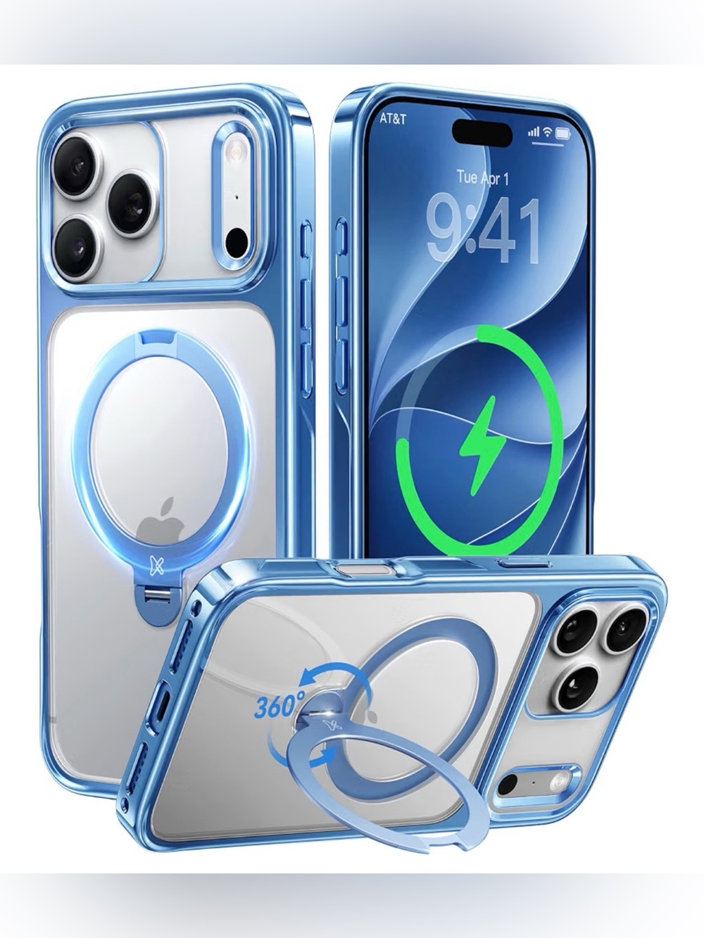 Glossy Light Blue 360 Spin Stand for 18 Pro Case 18 FT MIL-STD Protection